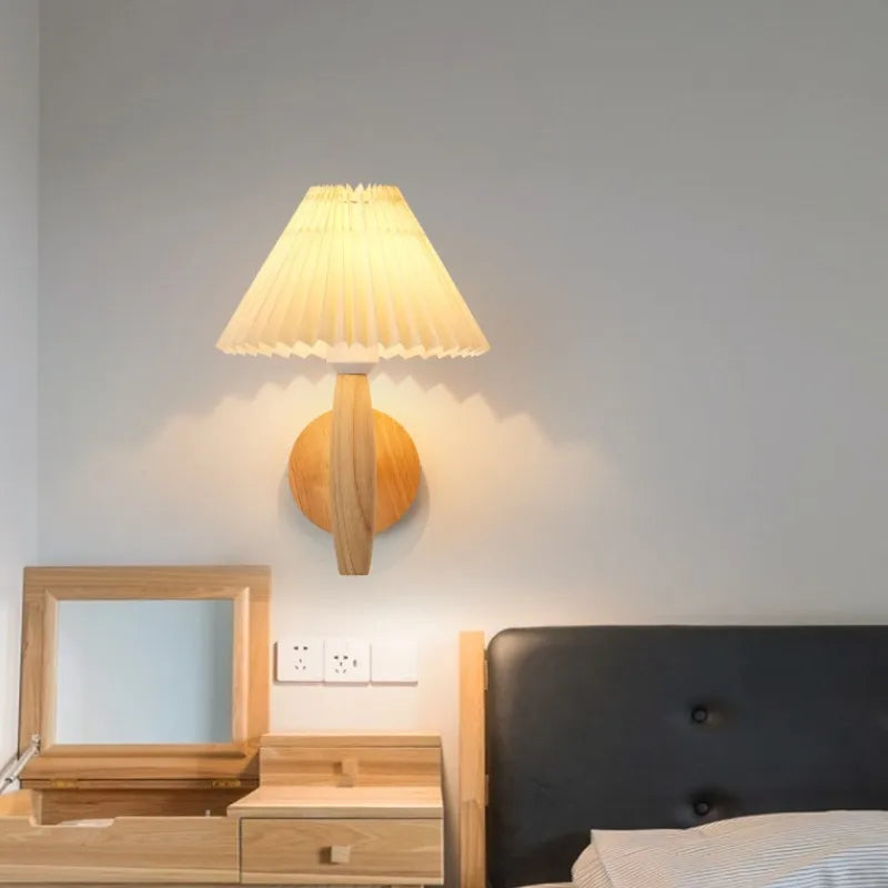 Wooden Wall Lamp Fabric Shade Wall Light
