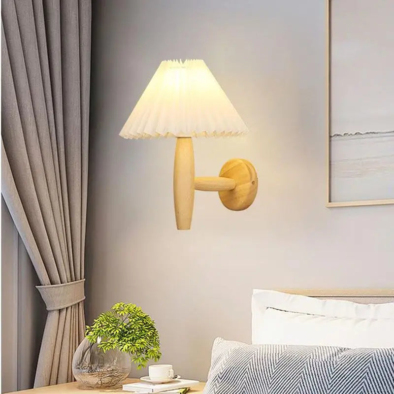 Wooden Wall Lamp Fabric Shade Wall Light