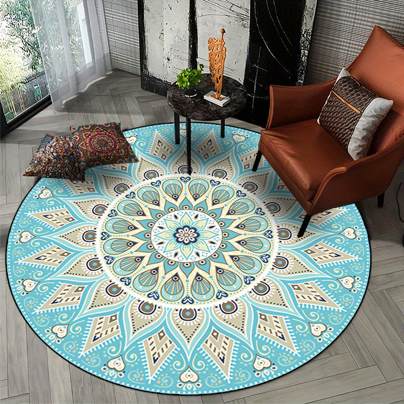 Mandala Teppich rund modern für Wohnzimmer und Büro, stilvolles Design