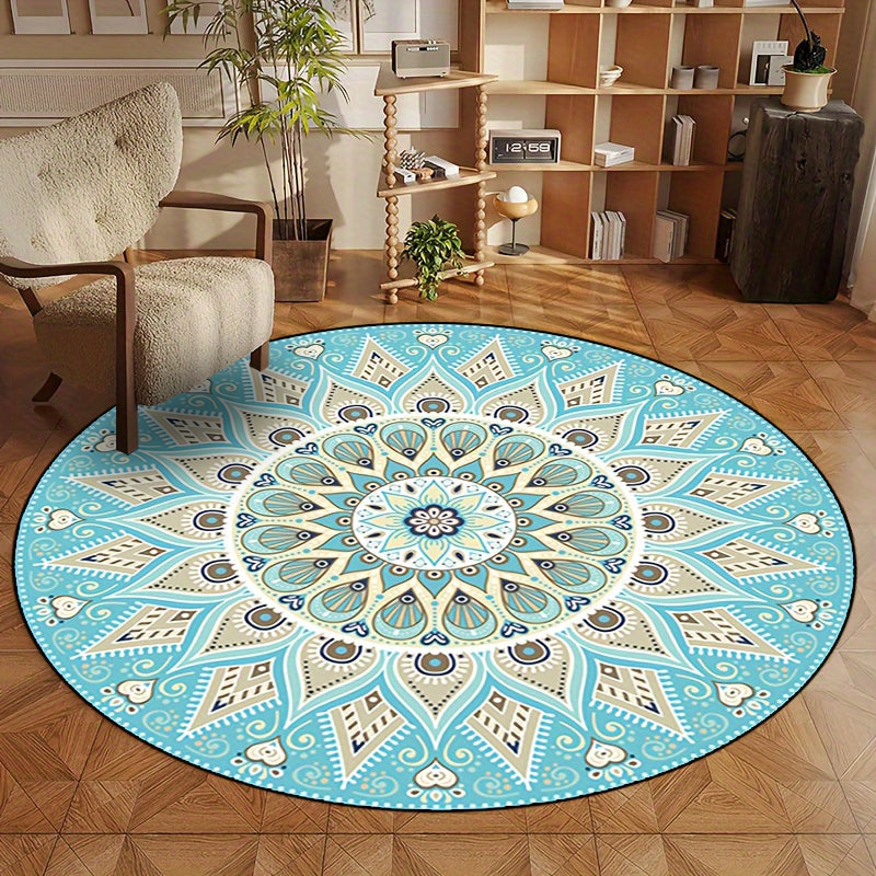 Mandala Teppich rund modern für Wohnzimmer und Büro, stilvolles Design