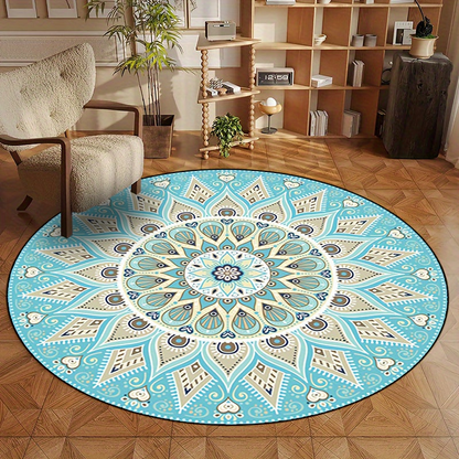 Mandala Teppich rund modern für Wohnzimmer und Büro, stilvolles Design