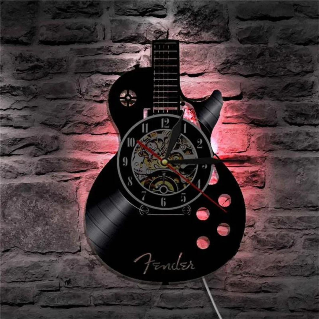 Wanduhr Gitarre im Vinyl Design für Musikliebhaber – Stilvolle Wanddekoration