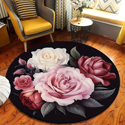 Runder Plüschteppich floral für Wohnzimmer, Schlafzimmer und Büro