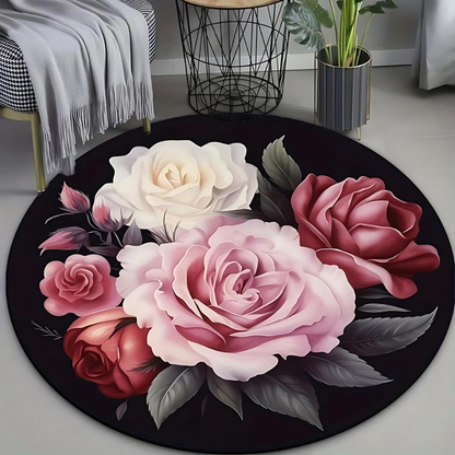 Runder Plüschteppich floral für Wohnzimmer, Schlafzimmer und Büro