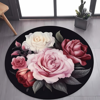 Runder Plüschteppich floral für Wohnzimmer, Schlafzimmer und Büro