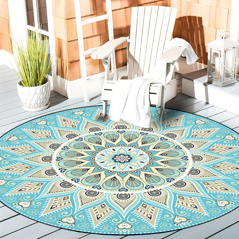 Mandala Teppich rund modern für Wohnzimmer und Büro, stilvolles Design