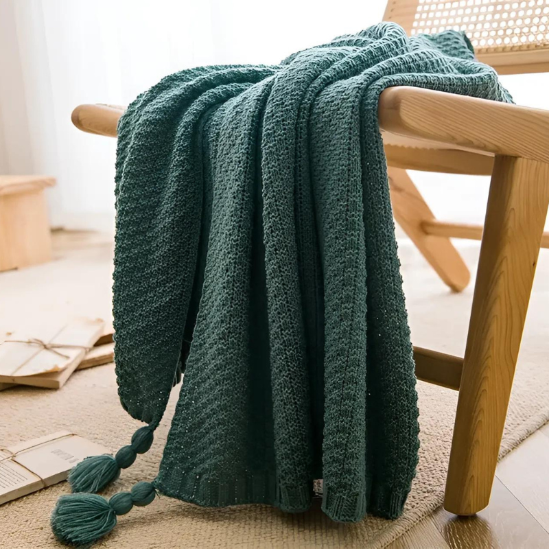 Waffelstruktur Strickdecke für gemütliche Abende im Wohnzimmer