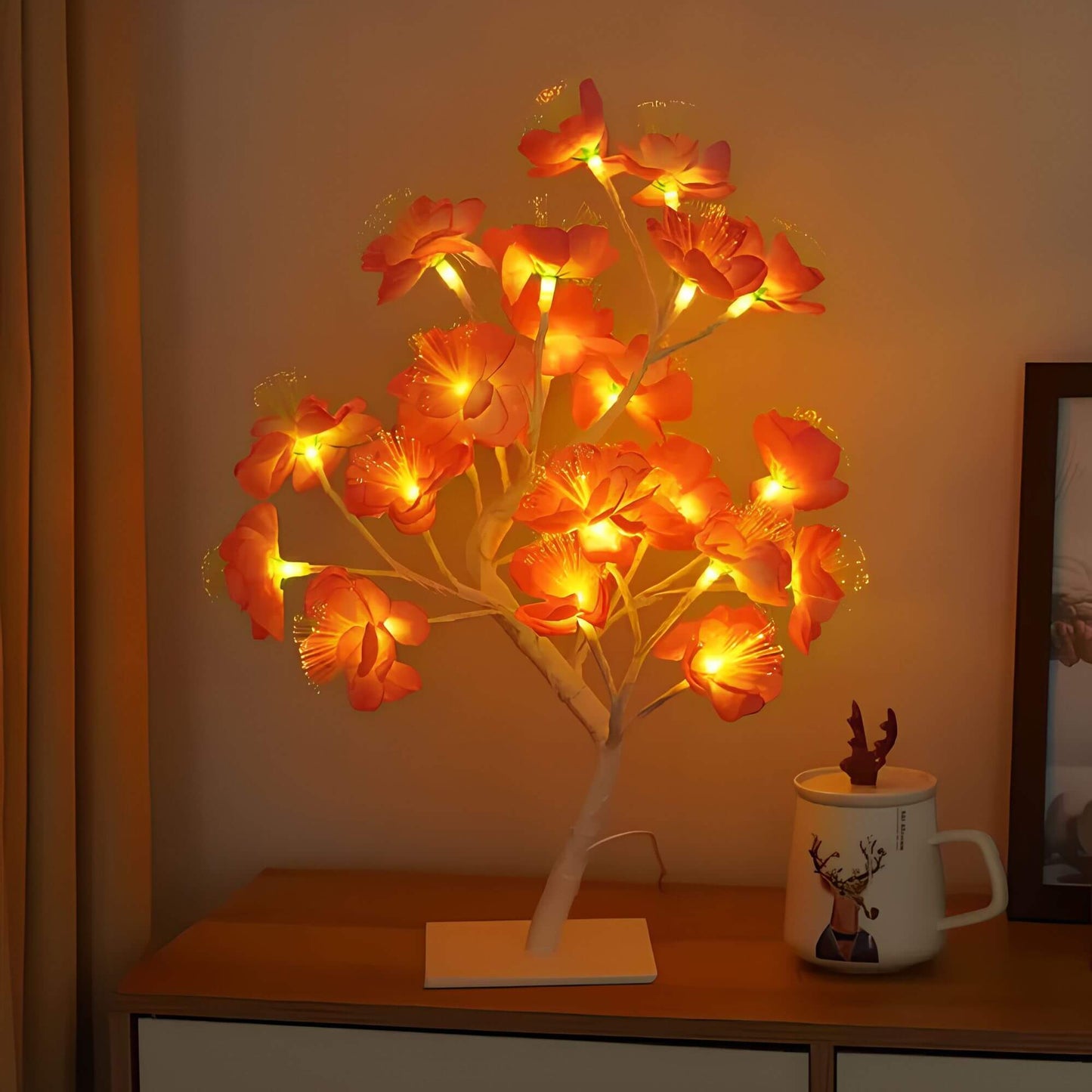 Baum Tischlampe aus Holz für gemütliche Beleuchtung im Wohnbereich