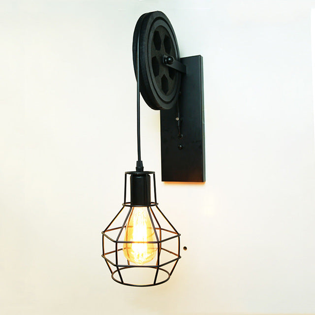 Industrial Wall Lamp Vintage Wood Metal Rustic Light Fixture