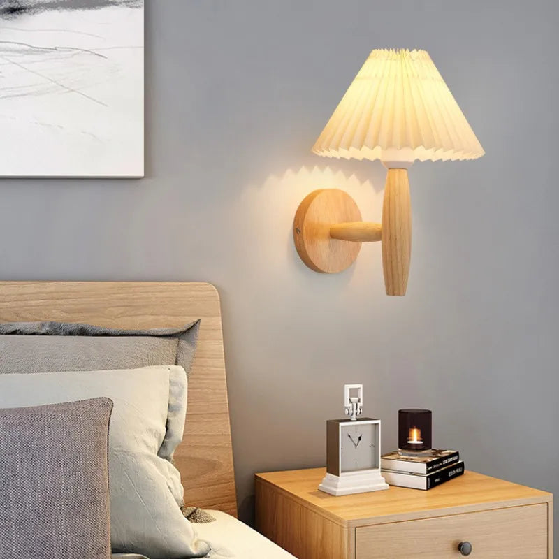 Wooden Wall Lamp Fabric Shade Wall Light